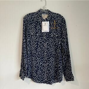 NWT Free People x Sandrine Rose Polka Dot Button Down Shirt Navy/White, Womens S